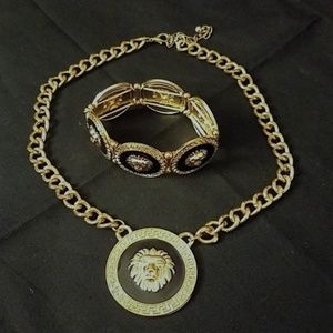 Lion Head Necklace and Stretch Bracelet